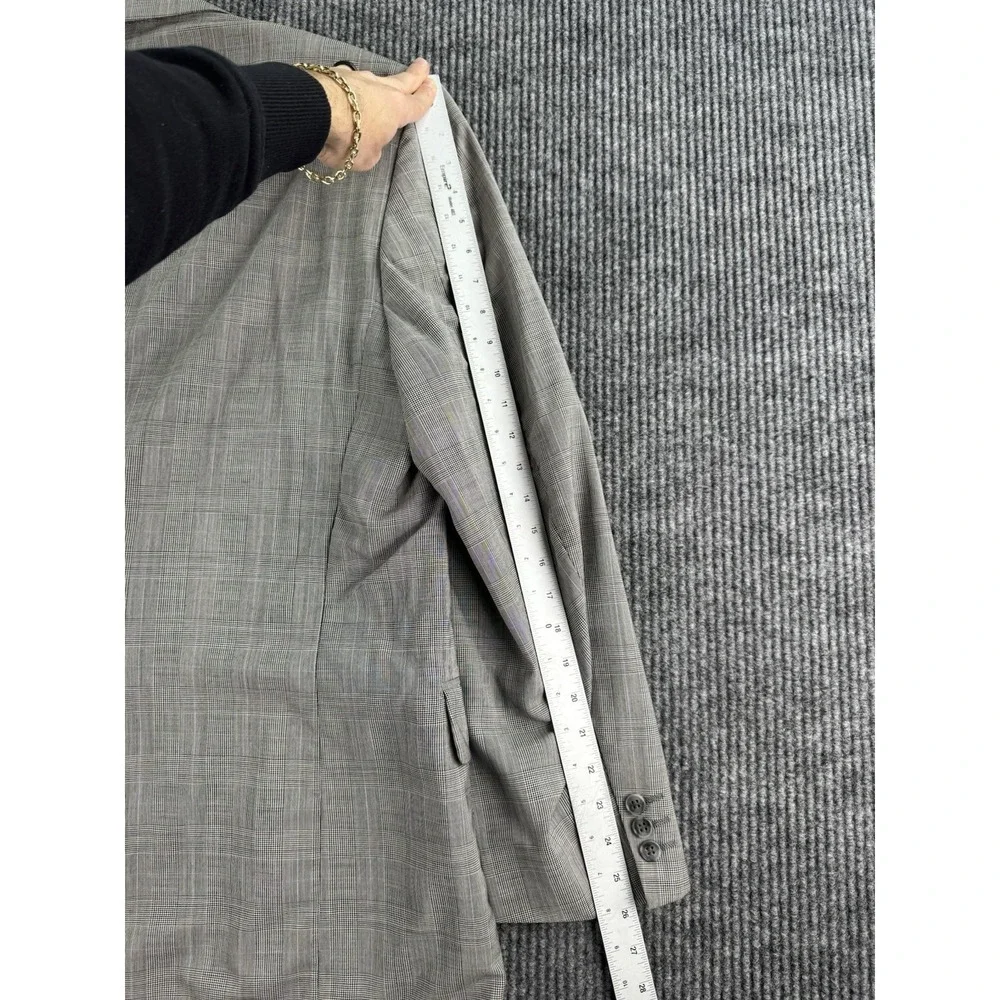 Vintage Coppley Suit 44R Gray Wool Plaid Designer Union Made Pleated Pants 38x29
